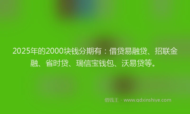 2025年的2000块钱分期有：借贷易融贷、招联金融、省时贷、瑞信宝钱包、沃易贷等。