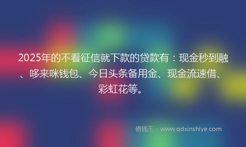 2025年的不看征信就下款的贷款有：现金秒到融、哆来咪钱包、今日头条备用金、现金流速借、彩虹花等。