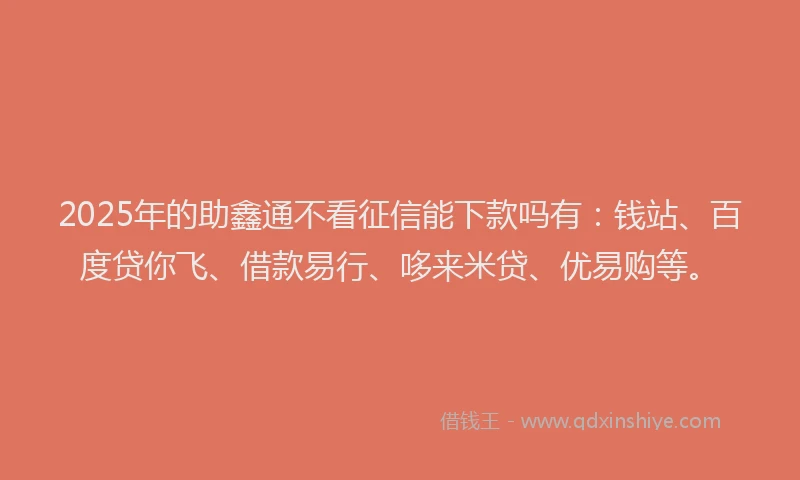 2025年的助鑫通不看征信能下款吗有：钱站、百度贷你飞、借款易行、哆来米贷、优易购等。