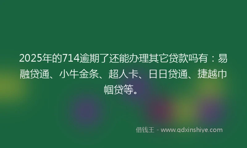 2025年的714逾期了还能办理其它贷款吗有：易融贷通、小牛金条、超人卡、日日贷通、捷越巾帼贷等。