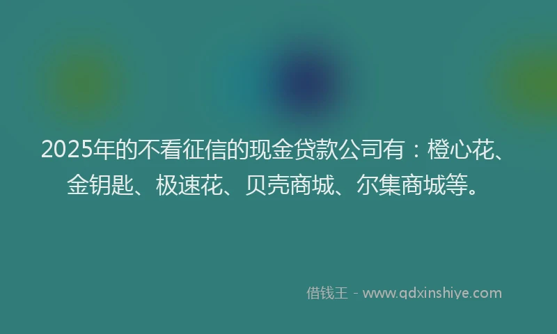 2025年的不看征信的现金贷款公司有：橙心花、金钥匙、极速花、贝壳商城、尔集商城等。