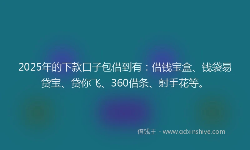 2025年的下款口子包借到有：借钱宝盒、钱袋易贷宝、贷你飞、360借条、射手花等。