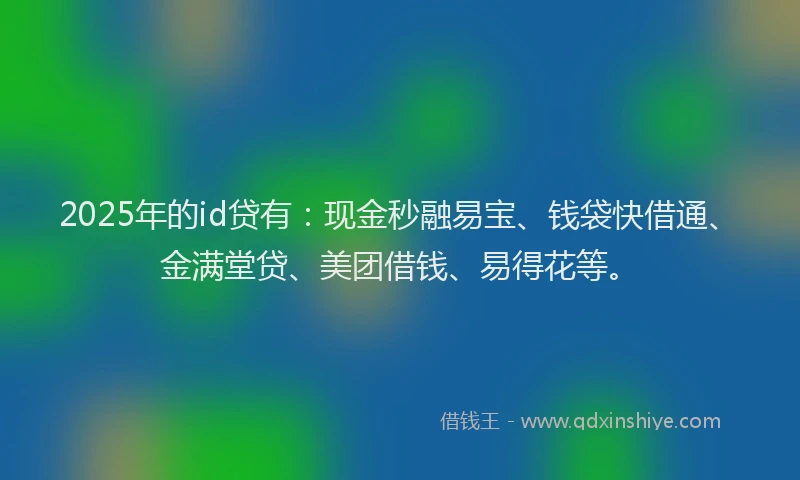 2025年的id贷有：现金秒融易宝、钱袋快借通、金满堂贷、美团借钱、易得花等。