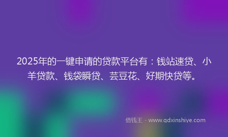2025年的一键申请的贷款平台有：钱站速贷、小羊贷款、钱袋瞬贷、芸豆花、好期快贷等。