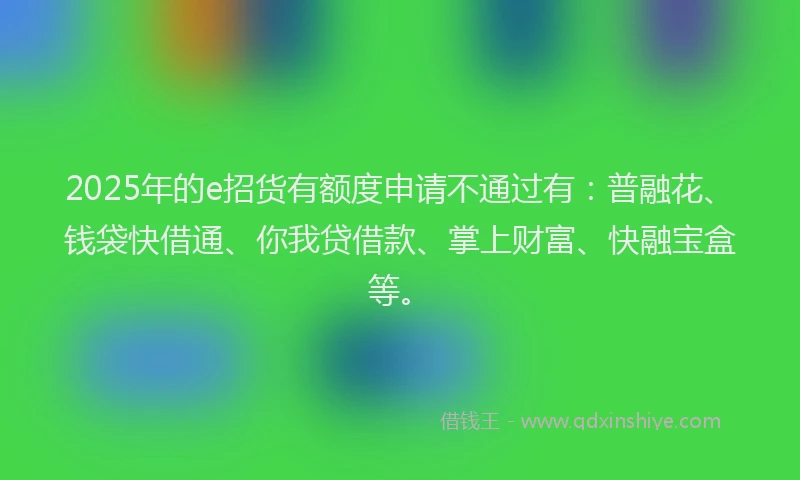 2025年的e招货有额度申请不通过有：普融花、钱袋快借通、你我贷借款、掌上财富、快融宝盒等。