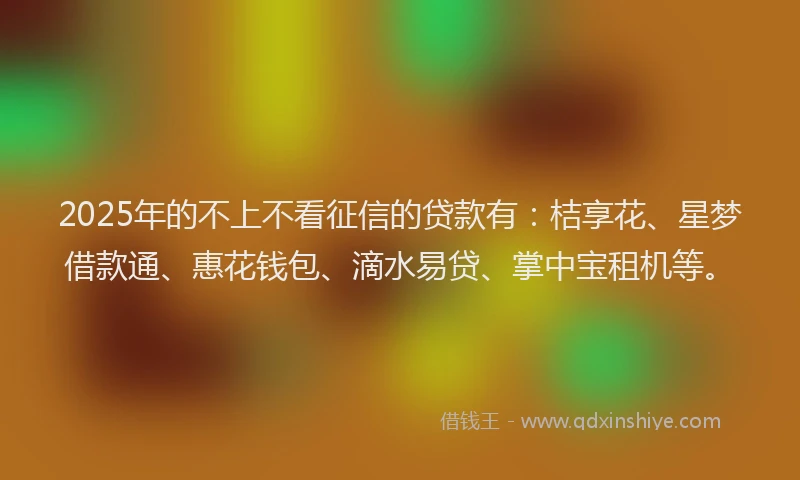 2025年的不上不看征信的贷款有：桔享花、星梦借款通、惠花钱包、滴水易贷、掌中宝租机等。