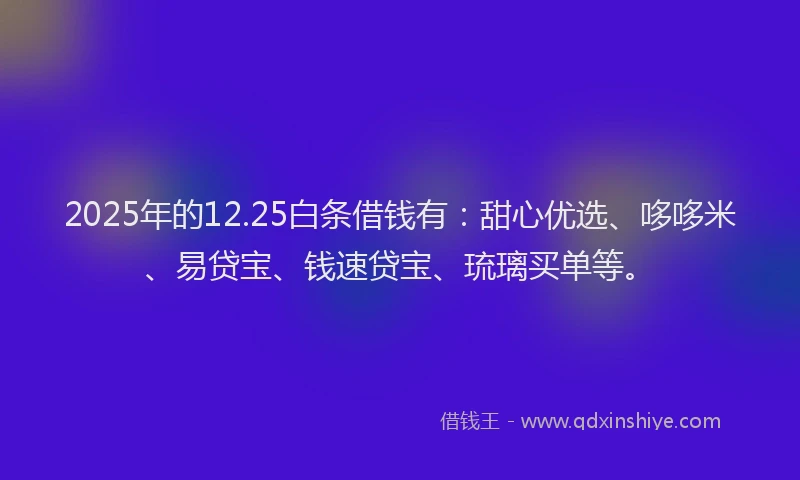 2025年的12.25白条借钱有：甜心优选、哆哆米、易贷宝、钱速贷宝、琉璃买单等。