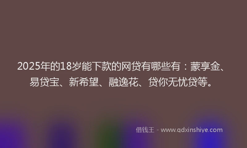 2025年的18岁能下款的网贷有哪些有：蒙享金、易贷宝、新希望、融逸花、贷你无忧贷等。