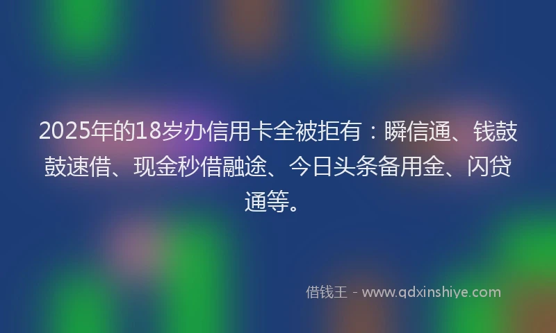 2025年的18岁办信用卡全被拒有：瞬信通、钱鼓鼓速借、现金秒借融途、今日头条备用金、闪贷通等。