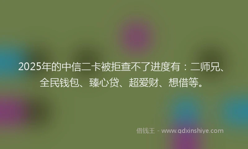 2025年的中信二卡被拒查不了进度有：二师兄、全民钱包、臻心贷、超爱财、想借等。