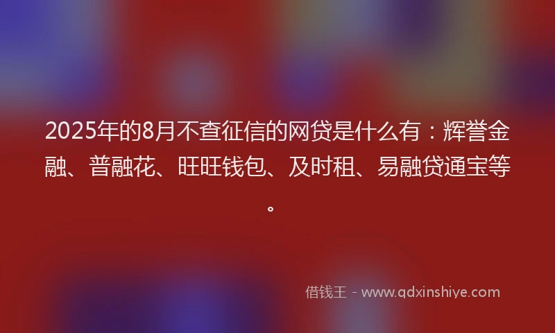 2025年的8月不查征信的网贷是什么有：辉誉金融、普融花、旺旺钱包、及时租、易融贷通宝等。