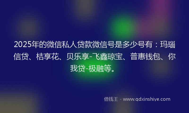2025年的微信私人贷款微信号是多少号有：玛瑙信贷、桔享花、贝乐享-飞鑫琼宝、普惠钱包、你我贷-极融等。