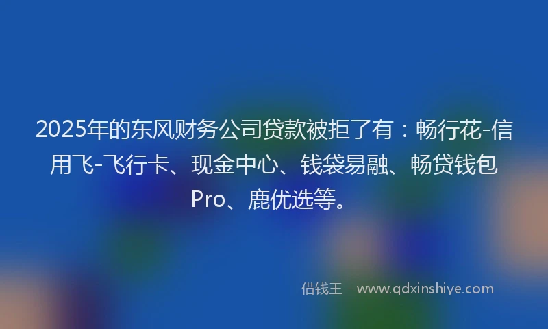 2025年的东风财务公司贷款被拒了有：畅行花-信用飞-飞行卡、现金中心、钱袋易融、畅贷钱包Pro、鹿优选等。