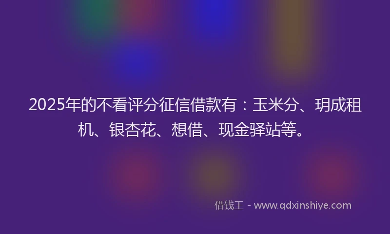 2025年的不看评分征信借款有：玉米分、玥成租机、银杏花、想借、现金驿站等。