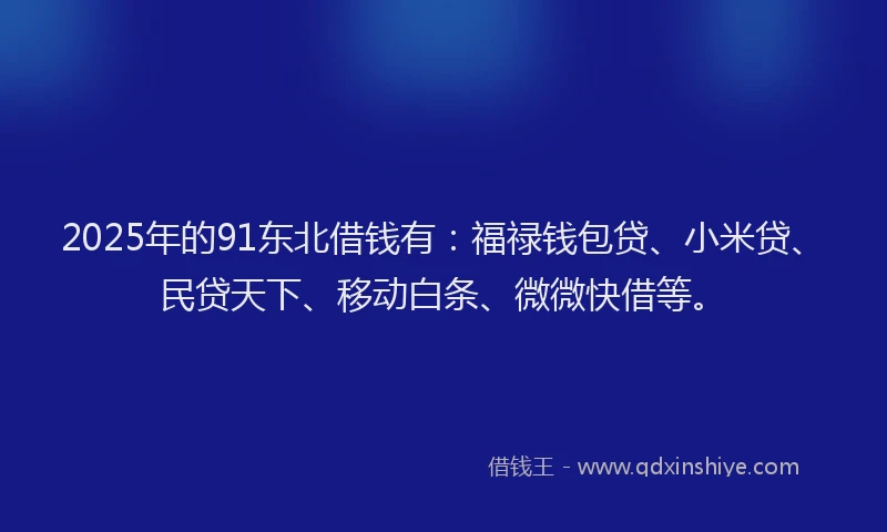 2025年的91东北借钱有：福禄钱包贷、小米贷、民贷天下、移动白条、微微快借等。