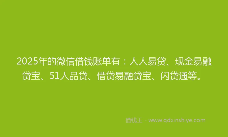 2025年的微信借钱账单有：人人易贷、现金易融贷宝、51人品贷、借贷易融贷宝、闪贷通等。