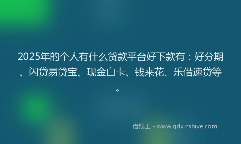 2025年的个人有什么贷款平台好下款有：好分期、闪贷易贷宝、现金白卡、钱来花、乐借速贷等。