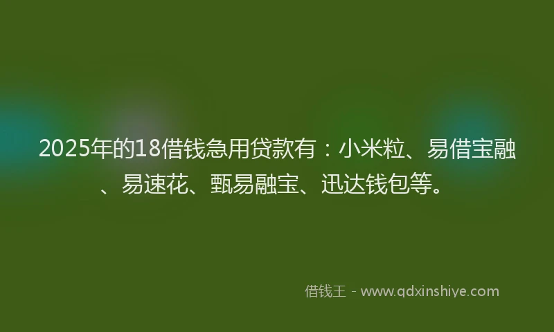 2025年的18借钱急用贷款有：小米粒、易借宝融、易速花、甄易融宝、迅达钱包等。