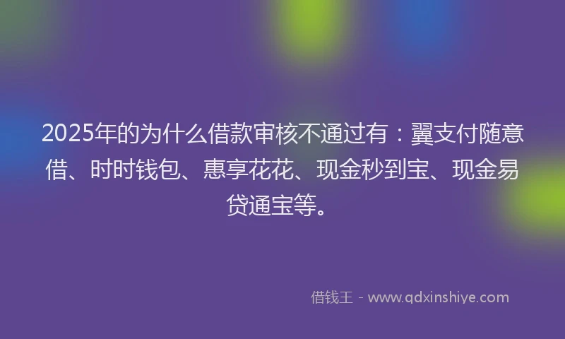 2025年的为什么借款审核不通过有：翼支付随意借、时时钱包、惠享花花、现金秒到宝、现金易贷通宝等。