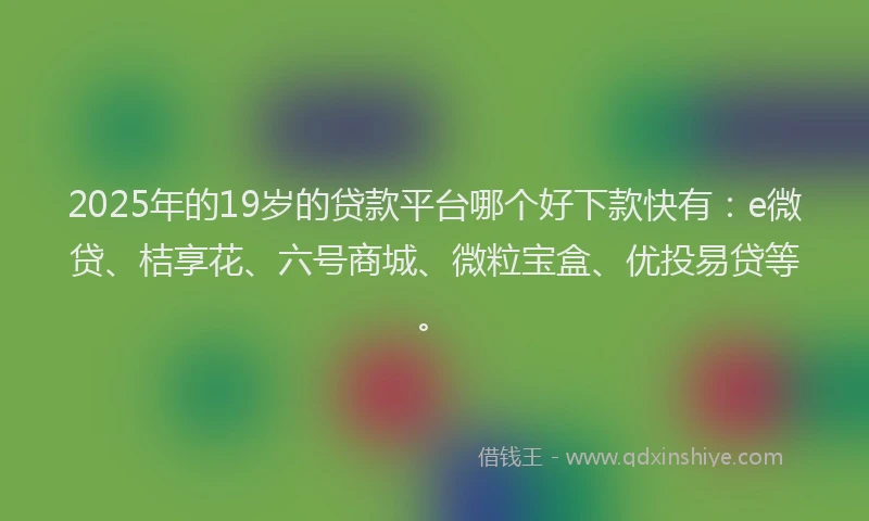 2025年的19岁的贷款平台哪个好下款快有：e微贷、桔享花、六号商城、微粒宝盒、优投易贷等。