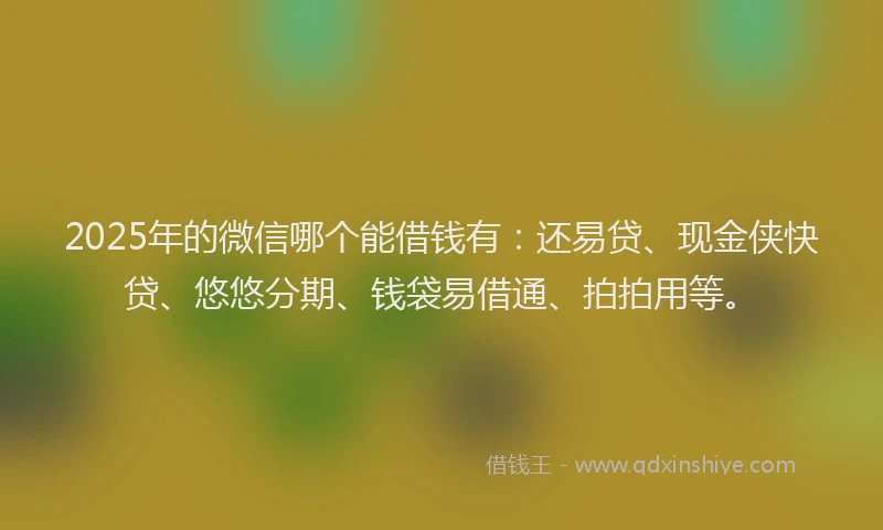 2025年的微信哪个能借钱有：还易贷、现金侠快贷、悠悠分期、钱袋易借通、拍拍用等。