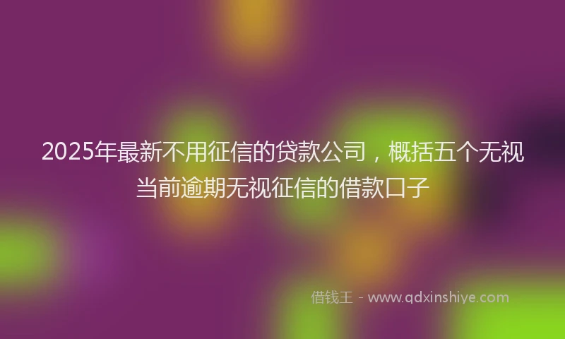 2025年最新不用征信的贷款公司，概括五个无视当前逾期无视征信的借款口子