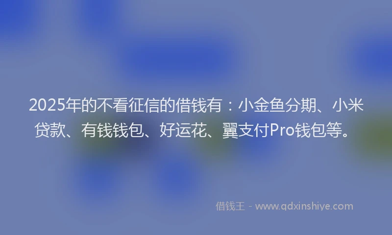 2025年的不看征信的借钱有：小金鱼分期、小米贷款、有钱钱包、好运花、翼支付Pro钱包等。