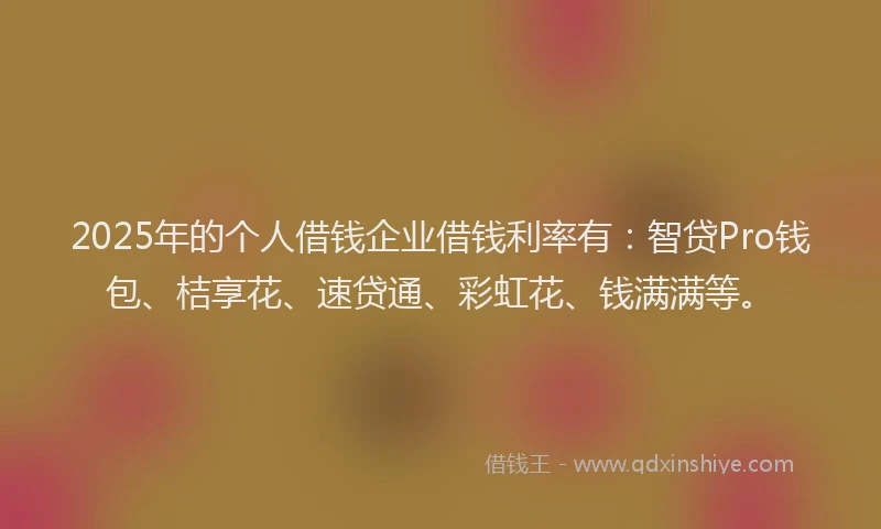 2025年的个人借钱企业借钱利率有：智贷Pro钱包、桔享花、速贷通、彩虹花、钱满满等。