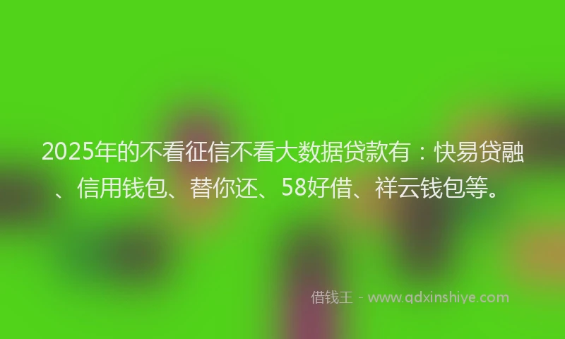 2025年的不看征信不看大数据贷款有：快易贷融、信用钱包、替你还、58好借、祥云钱包等。