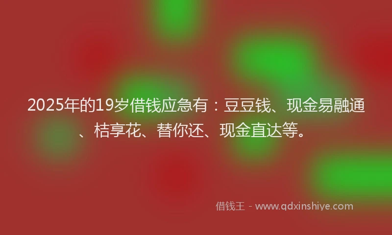 2025年的19岁借钱应急有：豆豆钱、现金易融通、桔享花、替你还、现金直达等。