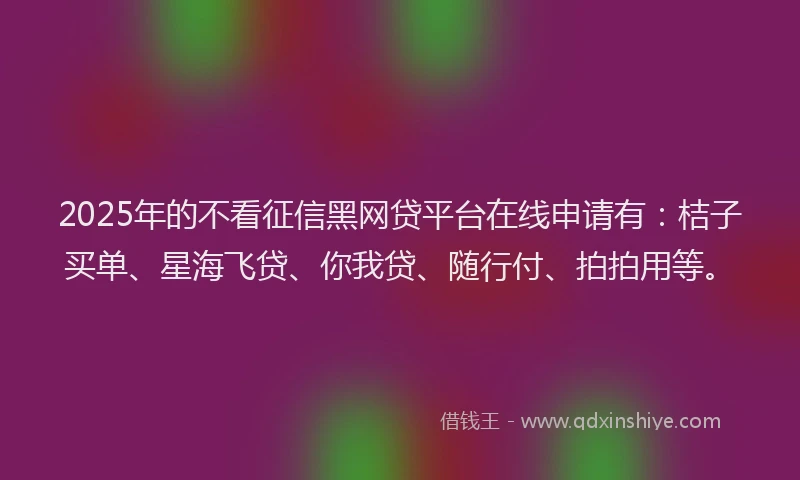 2025年的不看征信黑网贷平台在线申请有：桔子买单、星海飞贷、你我贷、随行付、拍拍用等。