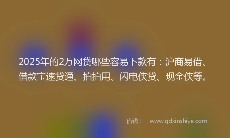 2025年的2万网贷哪些容易下款有：沪商易借、借款宝速贷通、拍拍用、闪电侠贷、现金侠等。