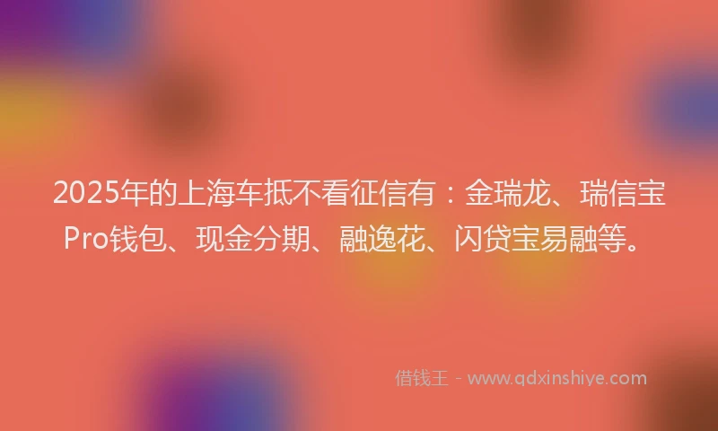 2025年的上海车抵不看征信有：金瑞龙、瑞信宝Pro钱包、现金分期、融逸花、闪贷宝易融等。