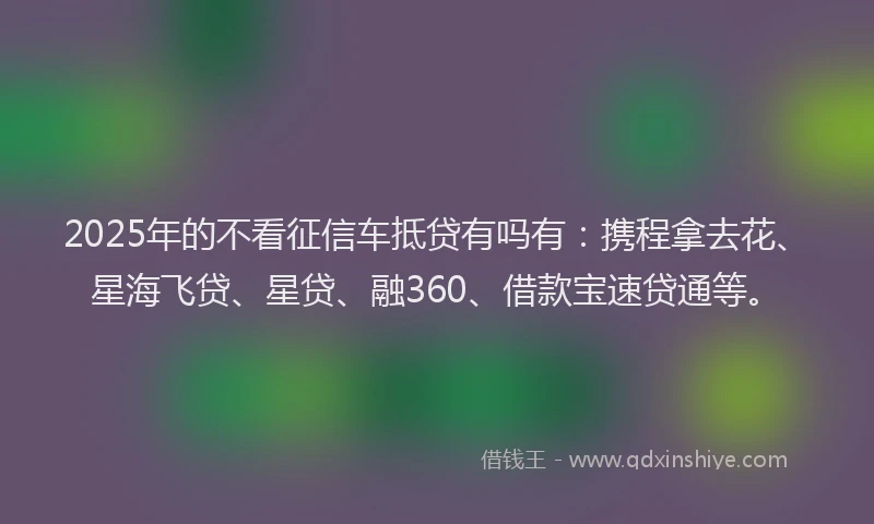 2025年的不看征信车抵贷有吗有：携程拿去花、星海飞贷、星贷、融360、借款宝速贷通等。