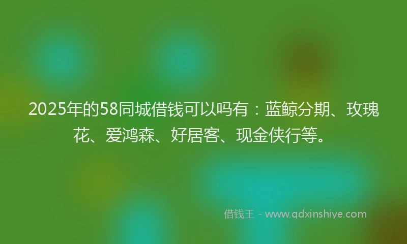 2025年的58同城借钱可以吗有：蓝鲸分期、玫瑰花、爱鸿森、好居客、现金侠行等。