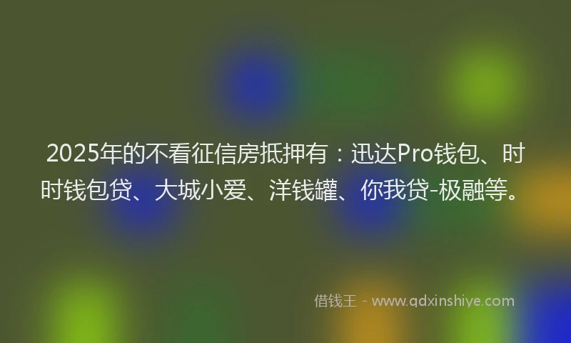 2025年的不看征信房抵押有：迅达Pro钱包、时时钱包贷、大城小爱、洋钱罐、你我贷-极融等。