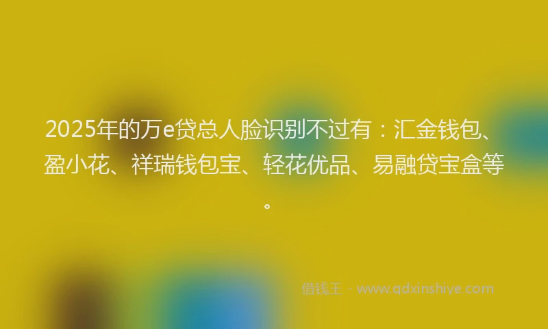 2025年的万e贷总人脸识别不过有：汇金钱包、盈小花、祥瑞钱包宝、轻花优品、易融贷宝盒等。