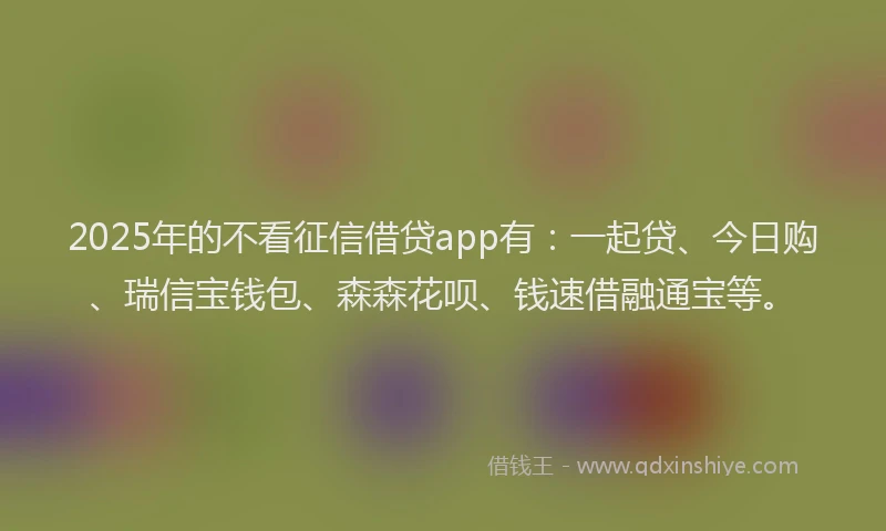 2025年的不看征信借贷app有：一起贷、今日购、瑞信宝钱包、森森花呗、钱速借融通宝等。