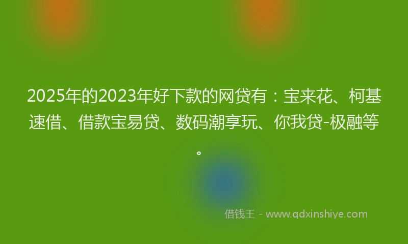 2025年的2023年好下款的网贷有：宝来花、柯基速借、借款宝易贷、数码潮享玩、你我贷-极融等。