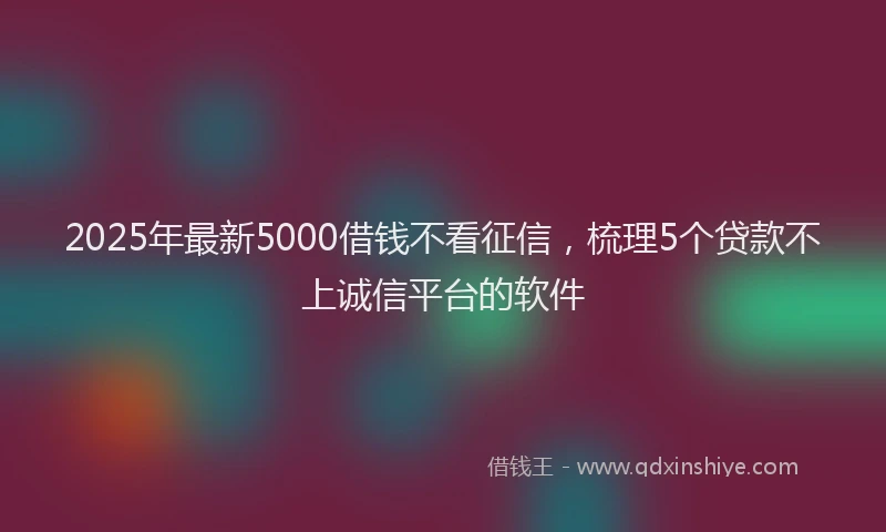 2025年最新5000借钱不看征信，梳理5个贷款不上诚信平台的软件