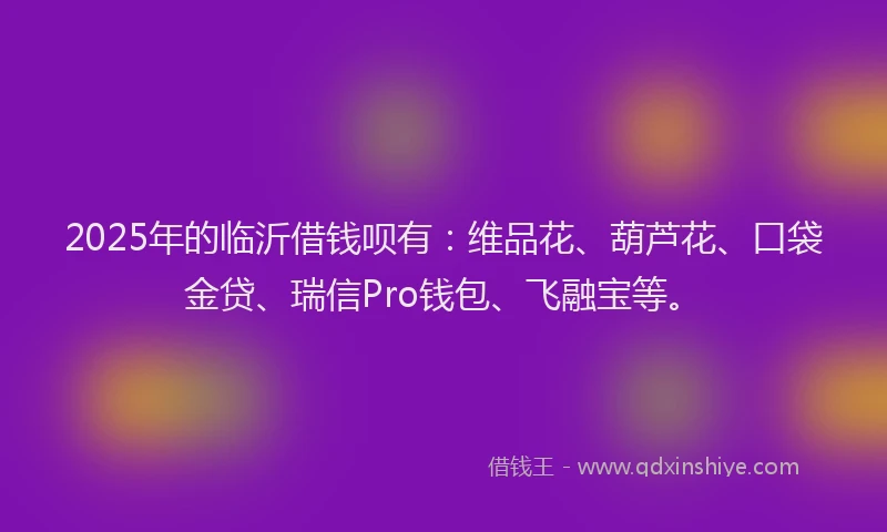 2025年的临沂借钱呗有：维品花、葫芦花、口袋金贷、瑞信Pro钱包、飞融宝等。