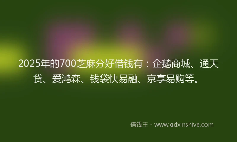 2025年的700芝麻分好借钱有：企鹅商城、通天贷、爱鸿森、钱袋快易融、京享易购等。