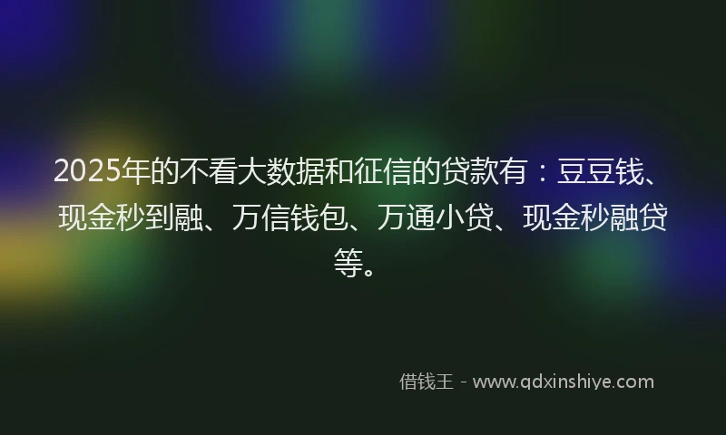 2025年的不看大数据和征信的贷款有：豆豆钱、现金秒到融、万信钱包、万通小贷、现金秒融贷等。