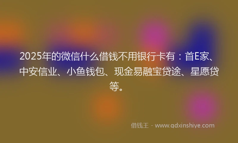 2025年的微信什么借钱不用银行卡有：首E家、中安信业、小鱼钱包、现金易融宝贷途、星愿贷等。