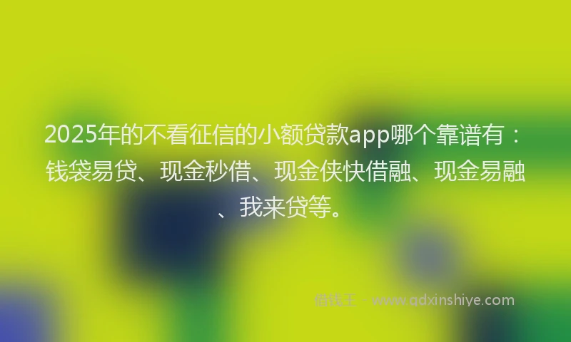2025年的不看征信的小额贷款app哪个靠谱有：钱袋易贷、现金秒借、现金侠快借融、现金易融、我来贷等。