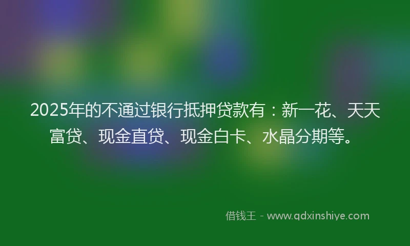 2025年的不通过银行抵押贷款有：新一花、天天富贷、现金直贷、现金白卡、水晶分期等。