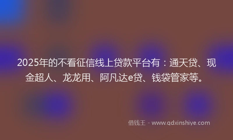 2025年的不看征信线上贷款平台有：通天贷、现金超人、龙龙用、阿凡达e贷、钱袋管家等。