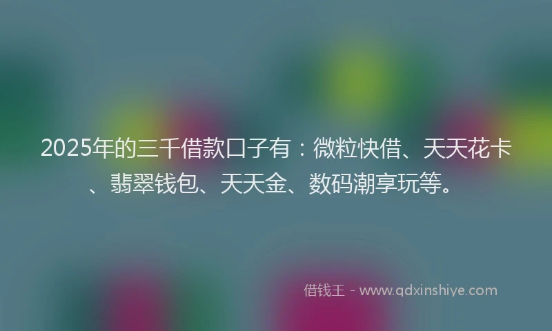 2025年的三千借款口子有：微粒快借、天天花卡、翡翠钱包、天天金、数码潮享玩等。