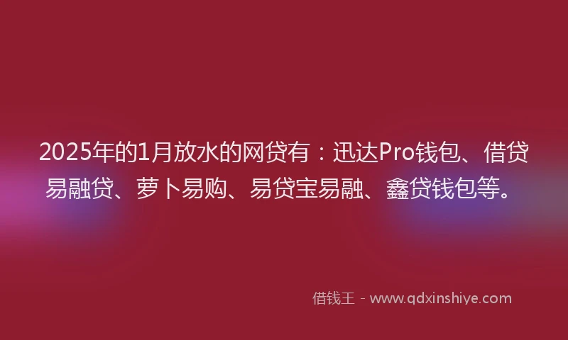 2025年的1月放水的网贷有：迅达Pro钱包、借贷易融贷、萝卜易购、易贷宝易融、鑫贷钱包等。