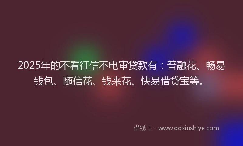 2025年的不看征信不电审贷款有：普融花、畅易钱包、随信花、钱来花、快易借贷宝等。